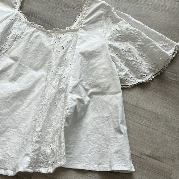 Cara Loren Ruffle Square Neck‎ Eyelet Whimsical Fairy Top Shirt Womens S Cotton - Picture 2 of 9